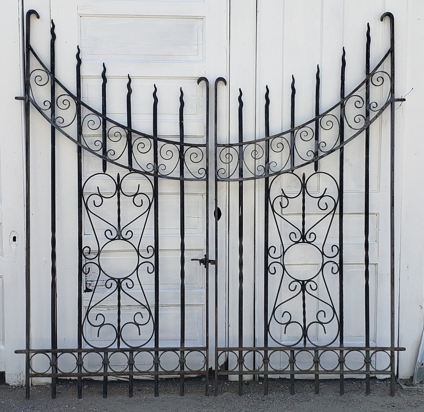 Pair of Unique Wrought Iron Gates w/ Flame Tip Finials 39" W x 791/2" T GS00111