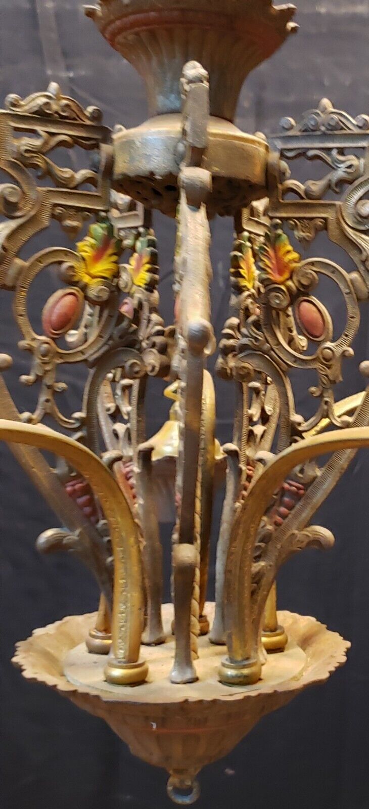 Art Nouveau Ornate Cast Iron Filigree 5 Light Chandelier 20" x 19" GA739
