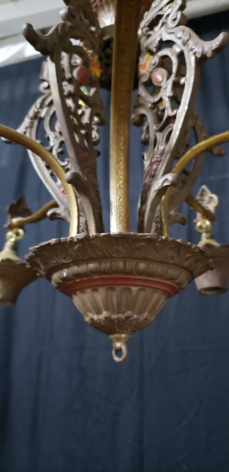 Art Nouveau Ornate Cast Iron Filigree 5 Light Chandelier 20" x 19" GA739