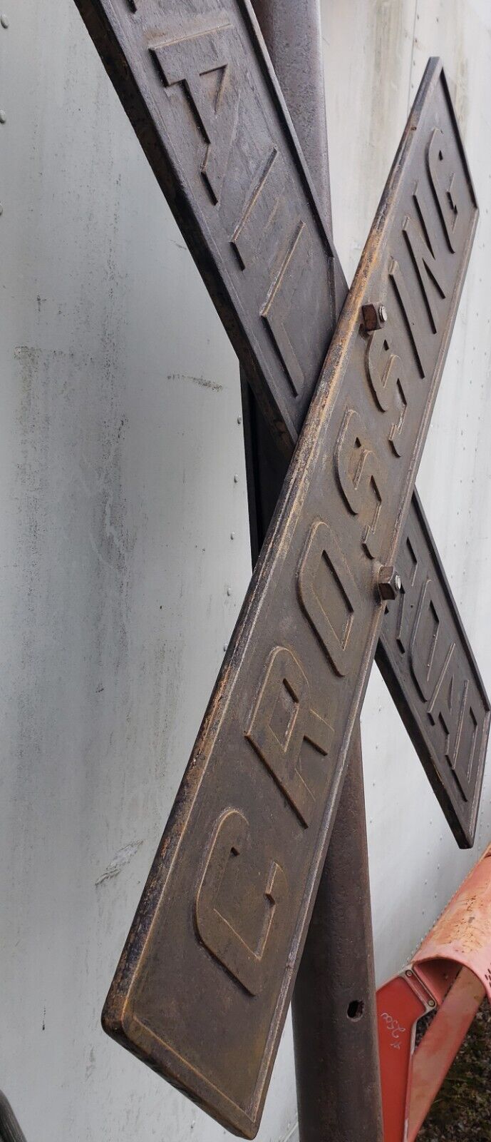 Antique Pole Mounted Cast Iron Railroad Crossing Signs