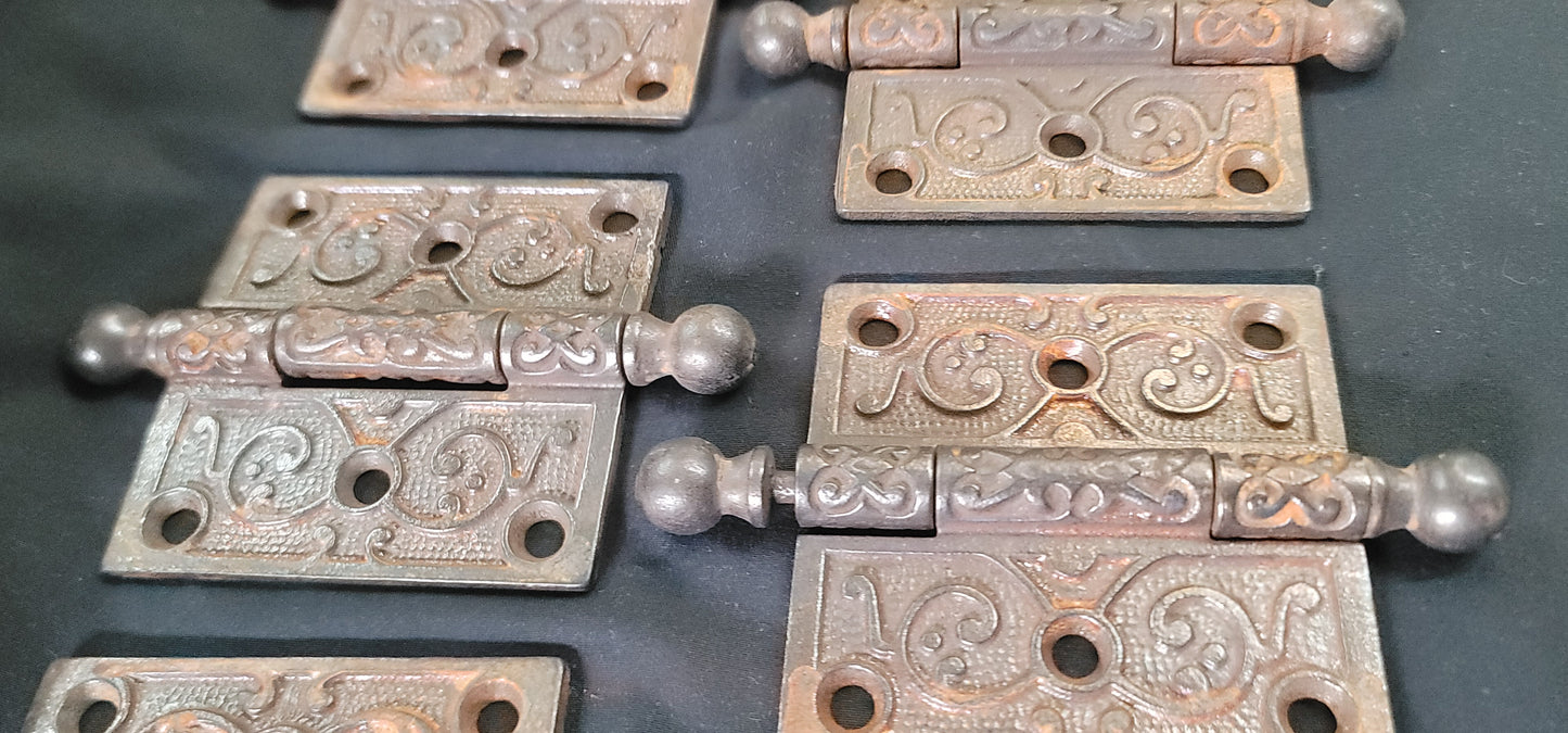 Set of 6 Victorian Cast Iron Ball Pin 3" x 3" Door Hinges GS01040