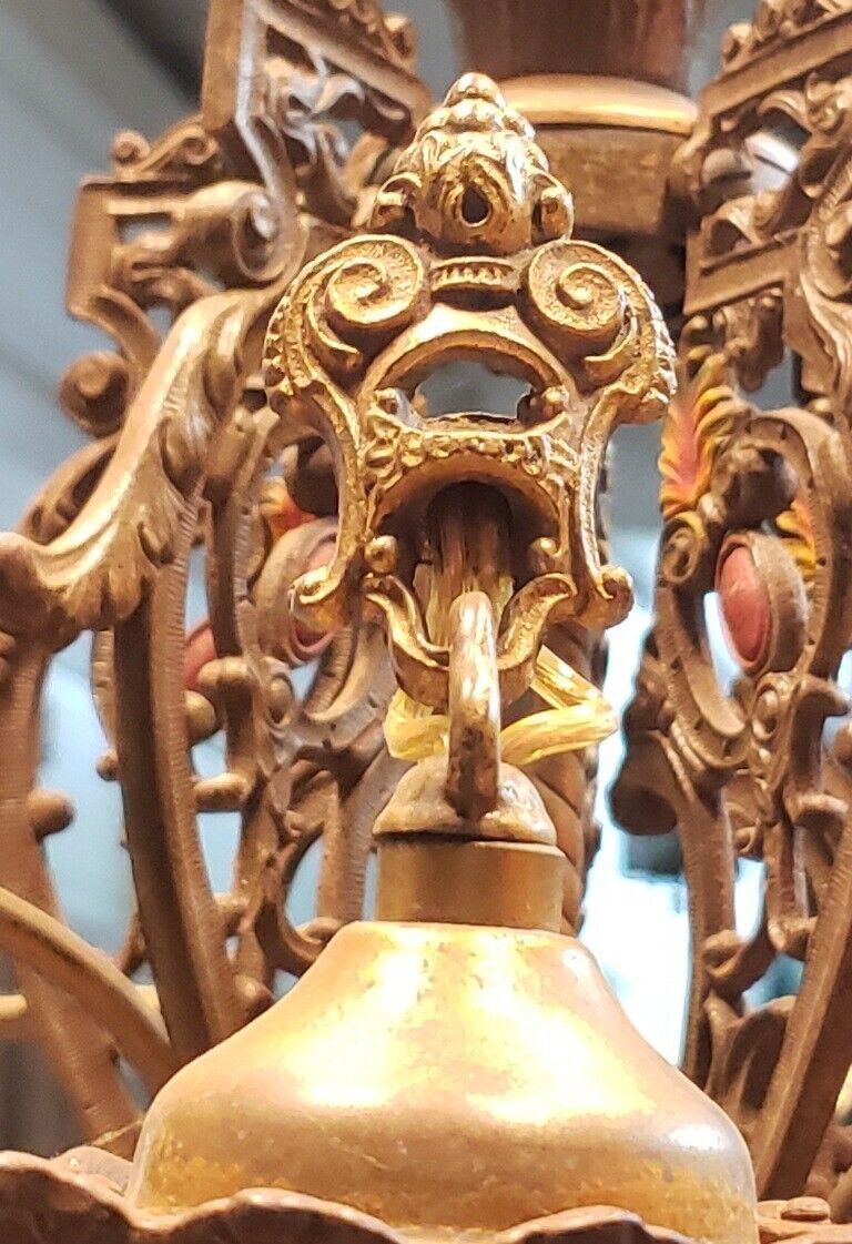 Art Nouveau Ornate Cast Iron Filigree 5 Light Chandelier 20" x 19" GA739