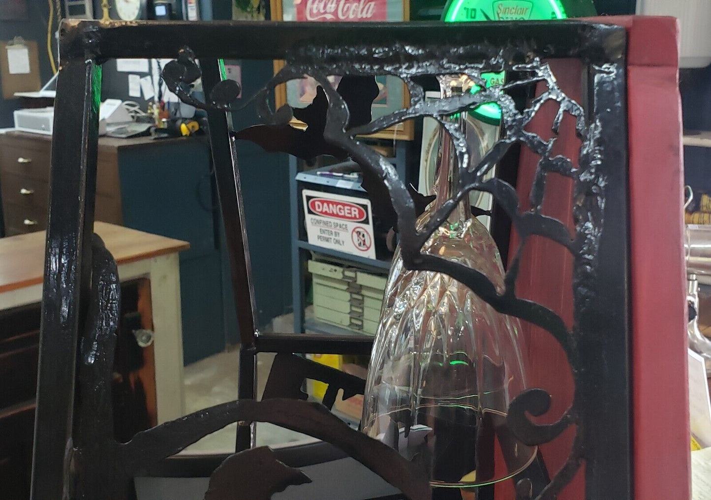 Custom Hand Crafted Coffin Shaped Iron & Wood Wine Rack Display - Signed