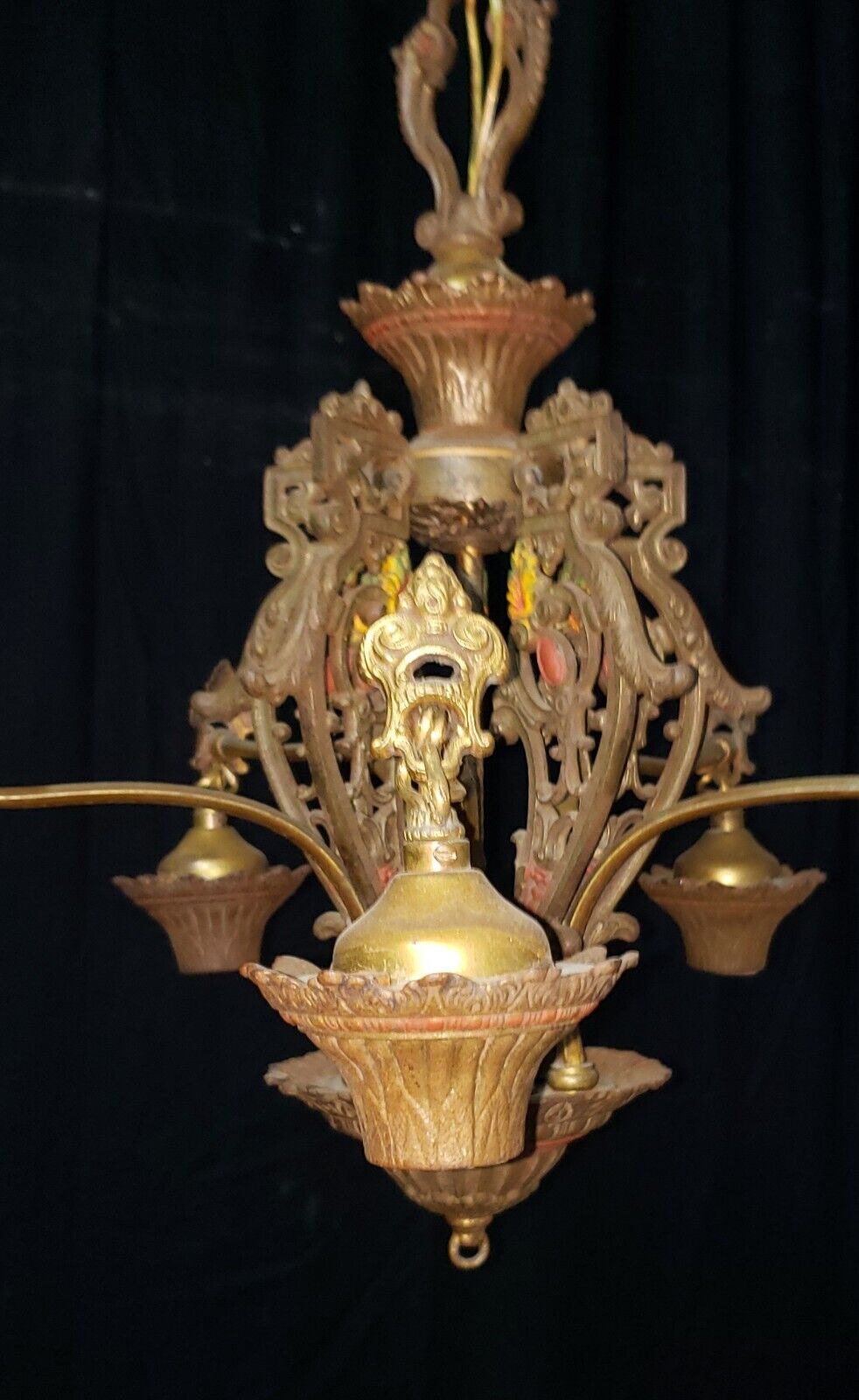 Art Nouveau Ornate Cast Iron Filigree 5 Light Chandelier 20" x 19" GA739