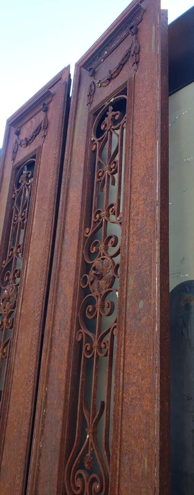 Ornate Art Nouveau Wrought Iron Gates 23 1/2" Wide x 121" Tall GA9598