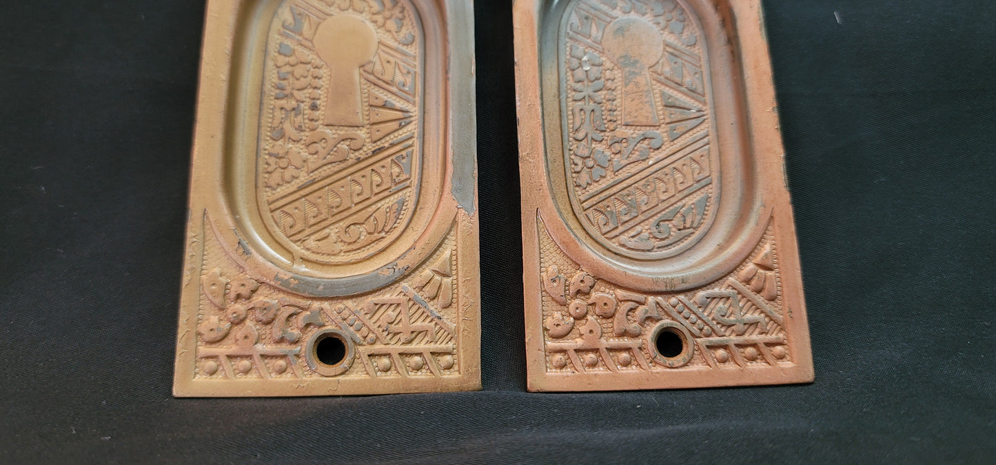 Victorian Eastlake Pocket Door Keyhole Escutcheon Plates 4 5/8" x 2 1/8" GS01049