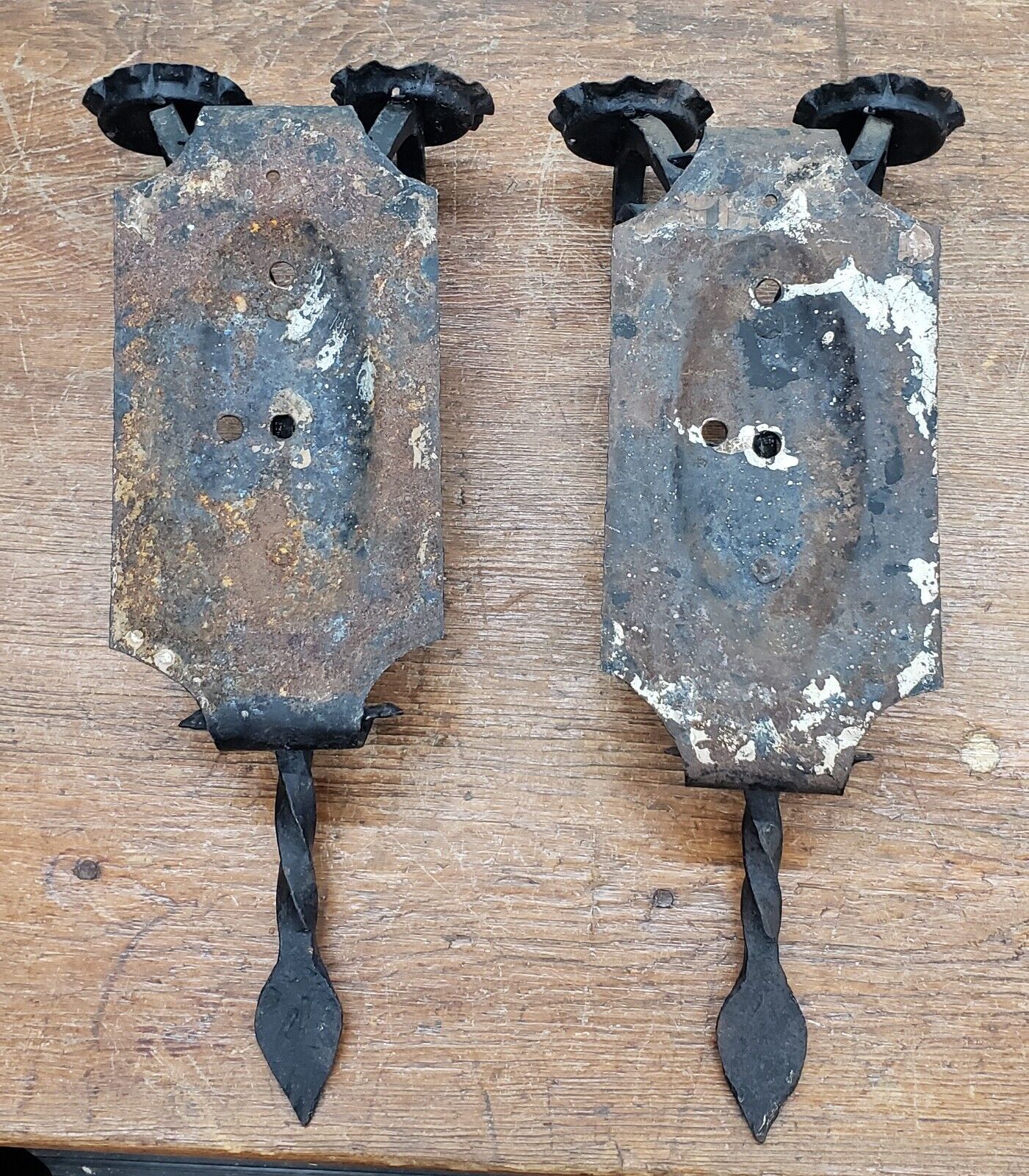 Pair of Unique Wrought Iron Double Candle Wall Sconces 19" Tall x 8" Wide GA9823