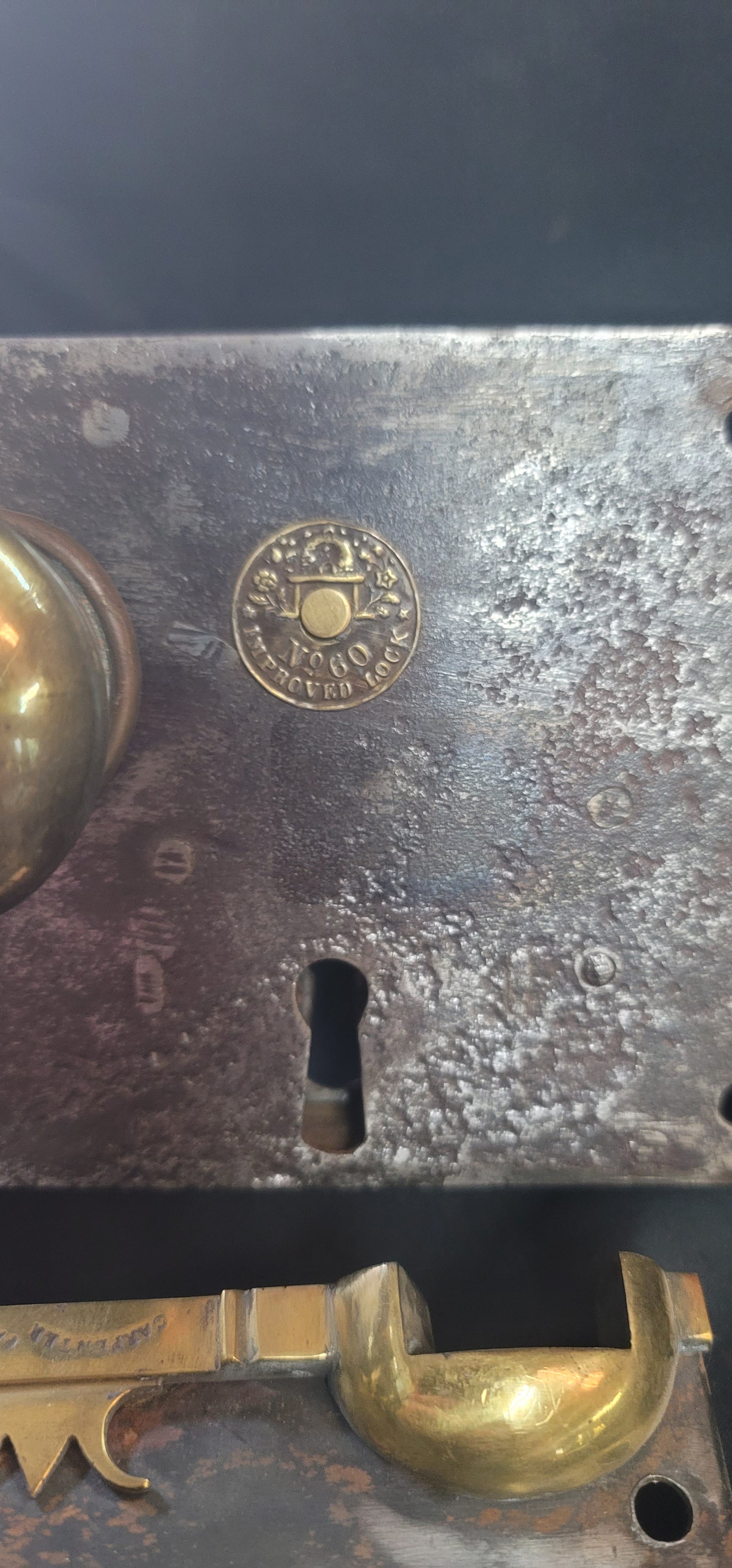 Restored Carpenter #60 Rim Lock Set w/ Keeper & Key 6" x 4 1/4" GS00987