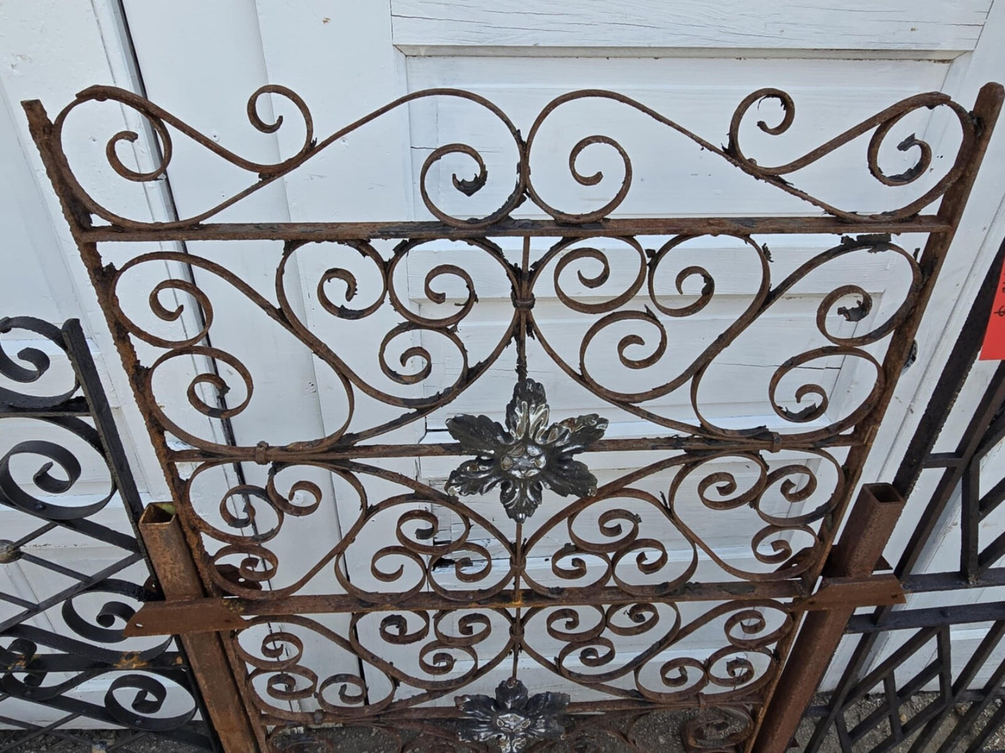 Antique Iron Gate w/ Scrollwork and Floral Medallions GAM0456