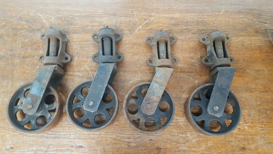 Set of 4 Very Large Cast Iron Industrial Swivel Casters