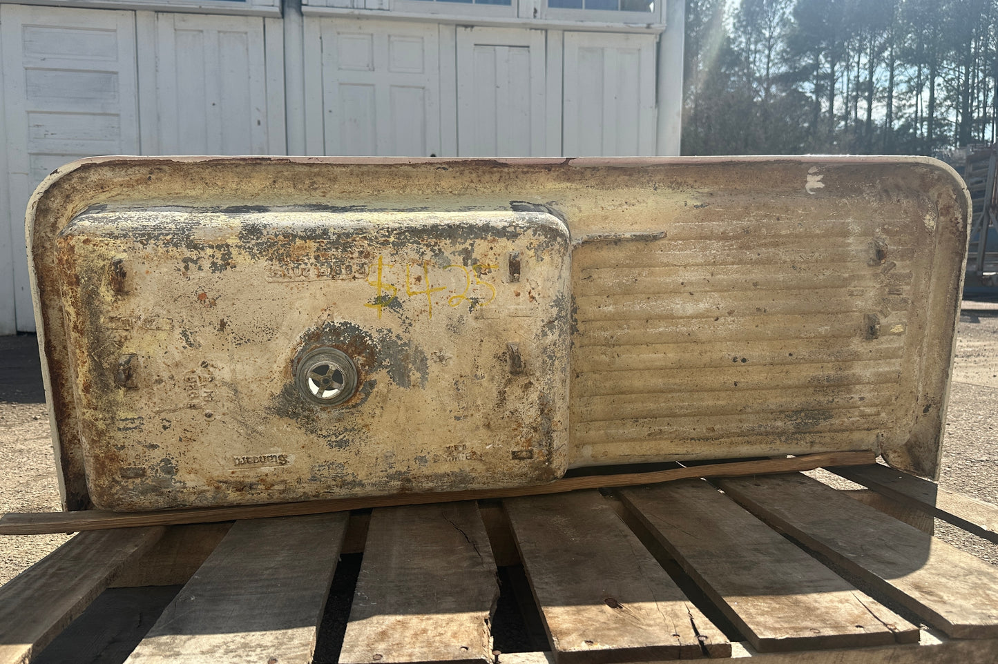 Vintage Cast Iron Wall-Mount Farmhouse Sink w/ Drainboard GA20797