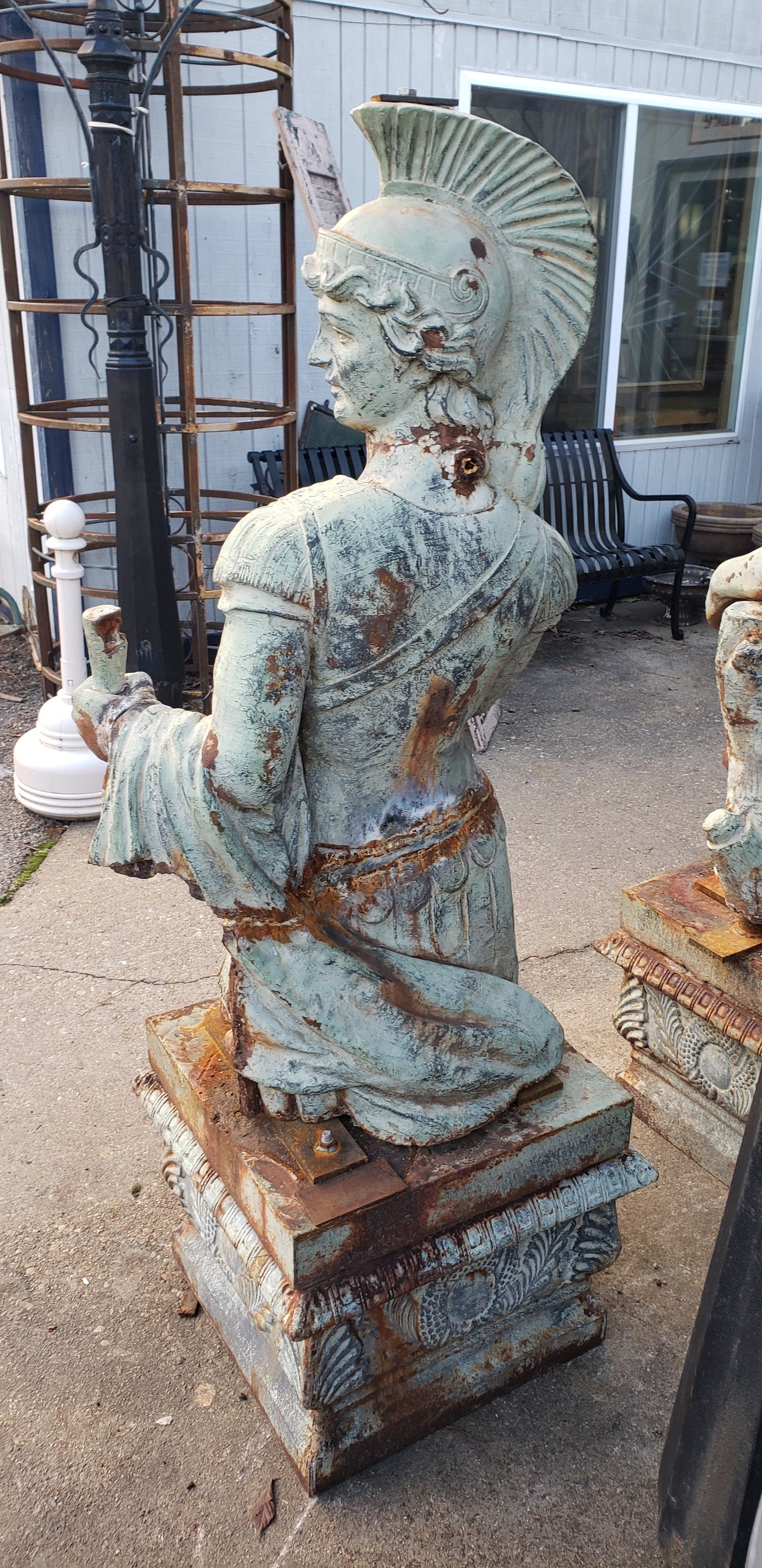 Antique Cast Iron Man & Woman Trojan Soldiers on Ornate Pedestals #trojan