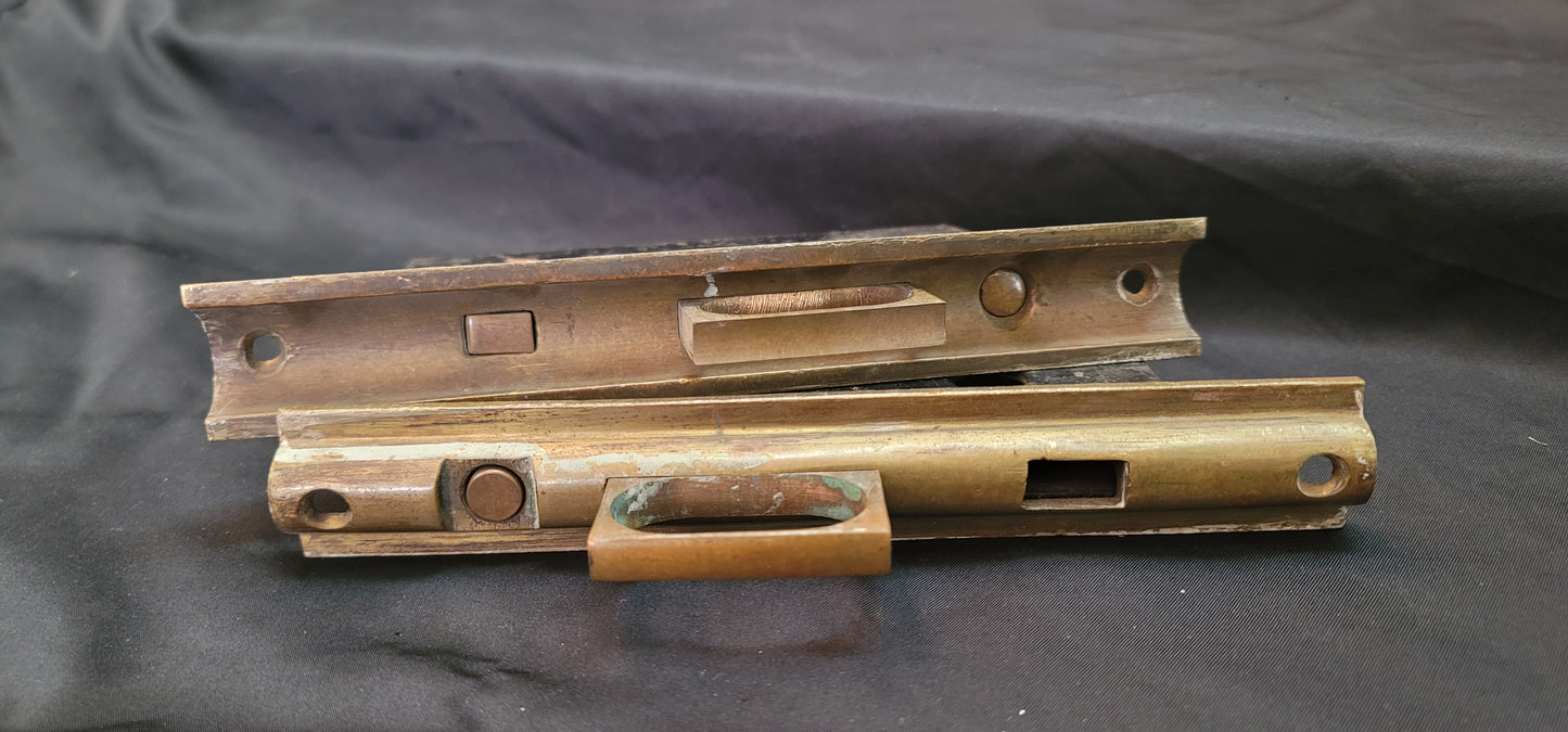Vintage Brass & Iron Pocket Door Lock Set 7 1/2" x 5 1/4" x 3" GS00852