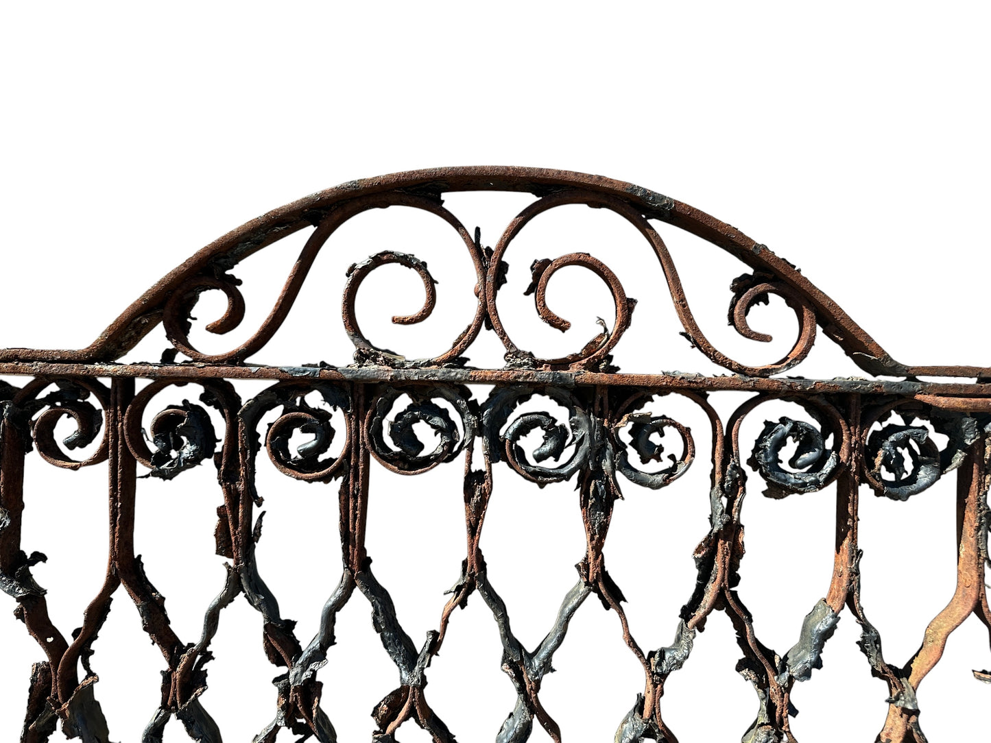 Antique Wrought Iron Arch Top Gate w/ Latch - 35.5" W x 34.5" T - GA20993