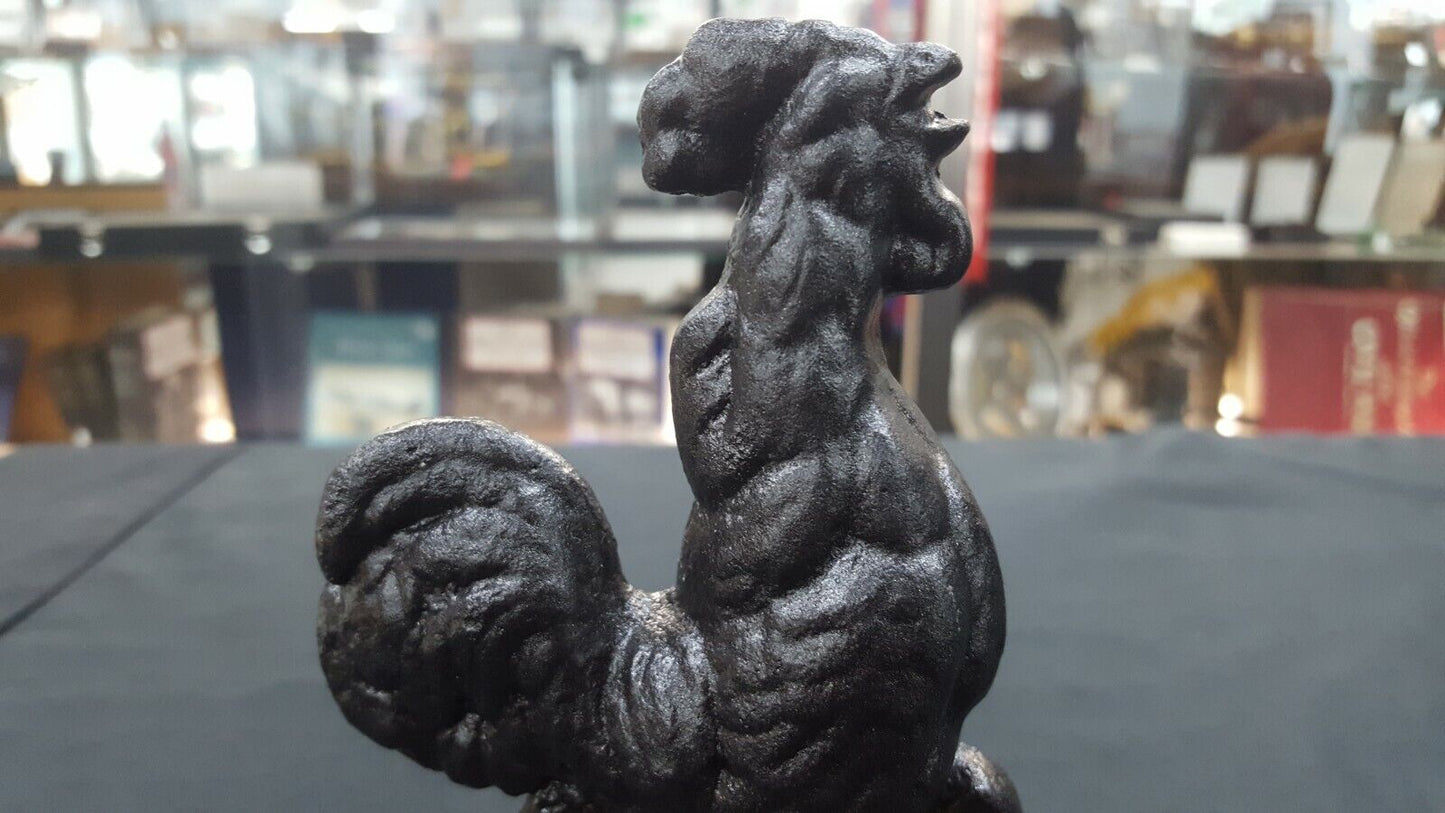 Antique Cast Iron Black Rooster Door Stop