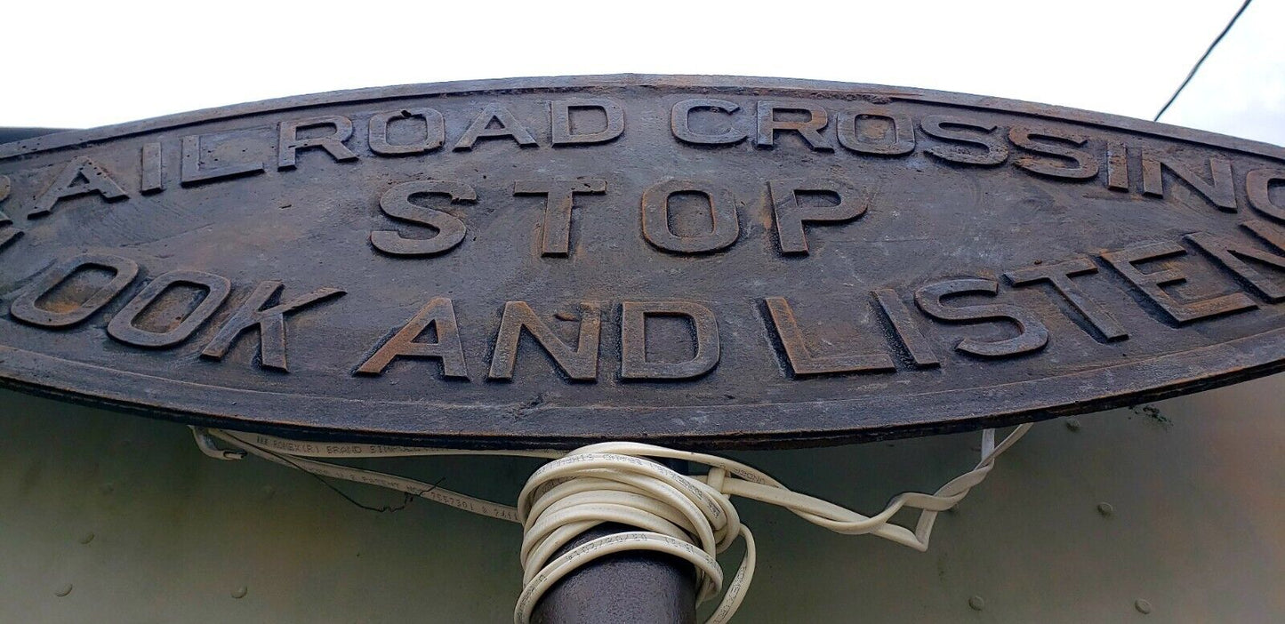Antique Pole Mounted Cast Iron Railroad Crossing Signs