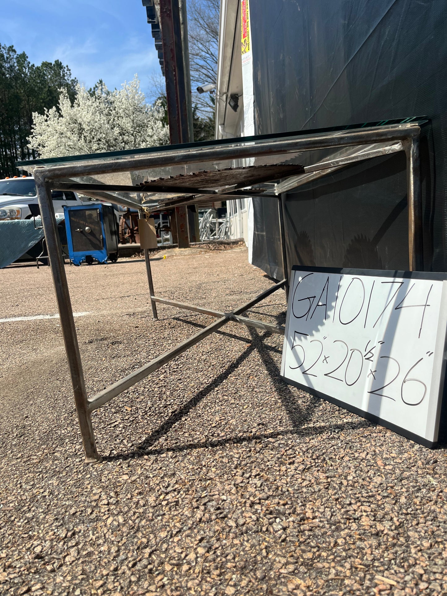 Glass Top Vintage Saw Blade Coffee Table GA10174