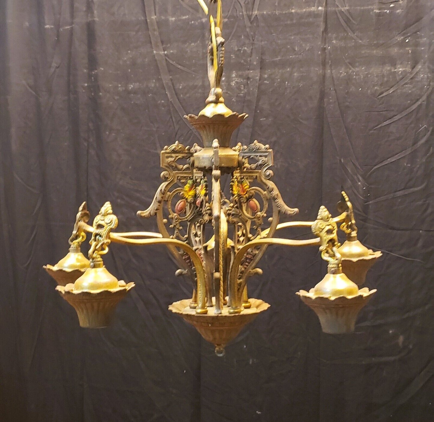 Art Nouveau Ornate Cast Iron Filigree 5 Light Chandelier 20" x 19" GA739