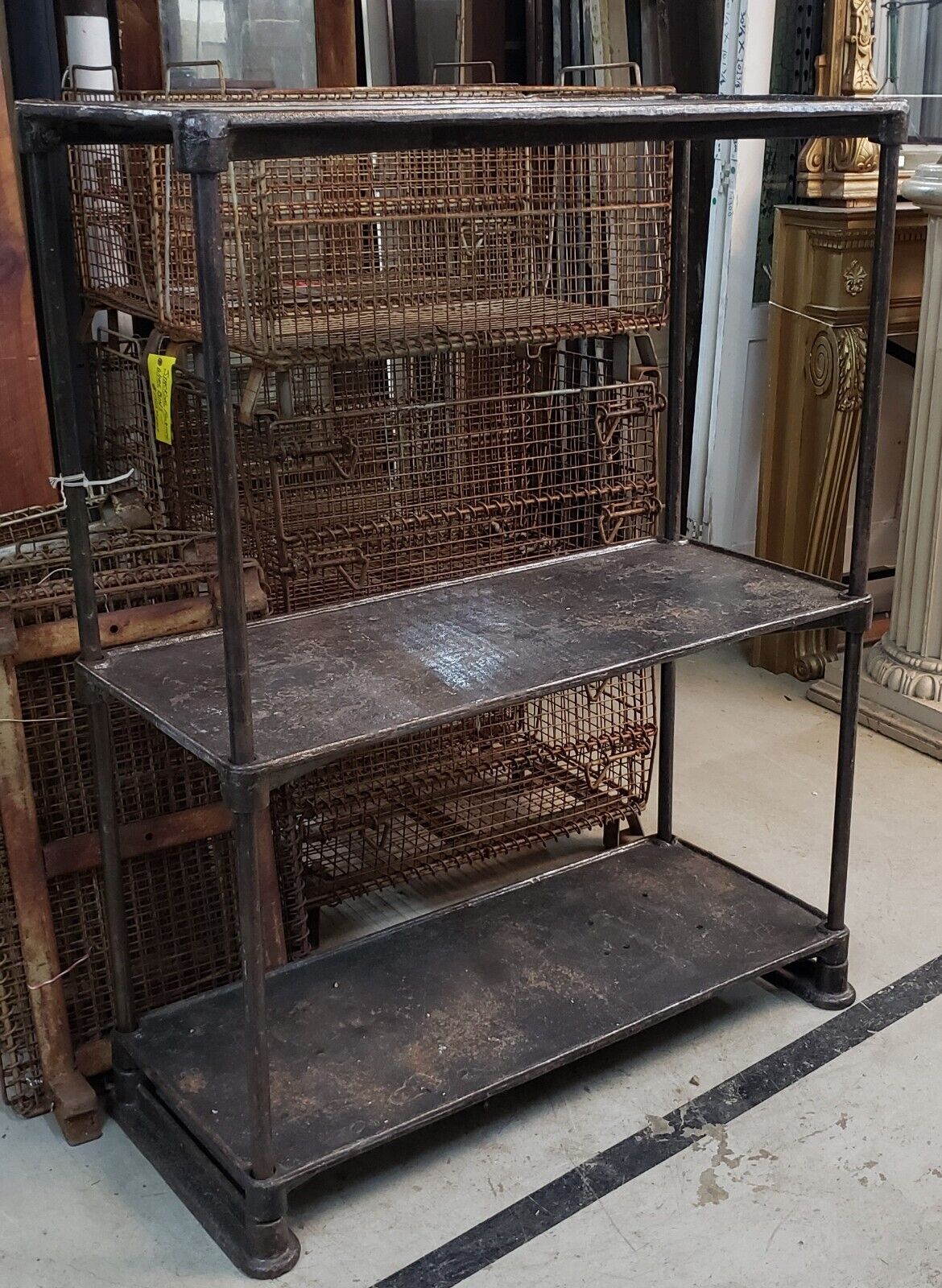 Salvaged Factory Cast Iron Three Tiered Etagere Shelf