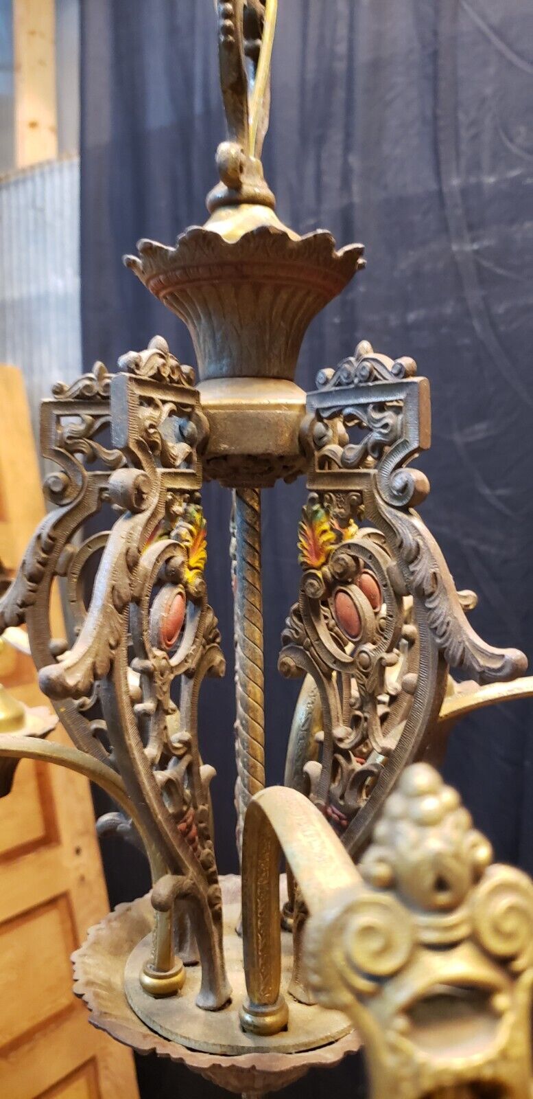 Art Nouveau Ornate Cast Iron Filigree 5 Light Chandelier 20" x 19" GA739