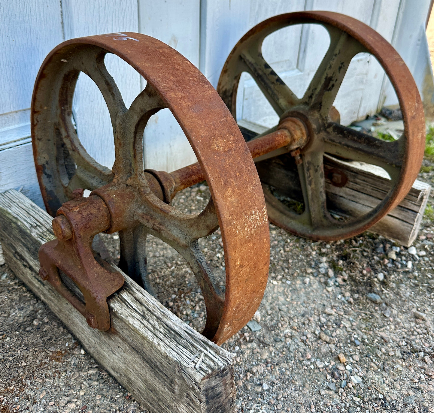 Pair of Industrial Cast Iron Cart Wheels GA20943