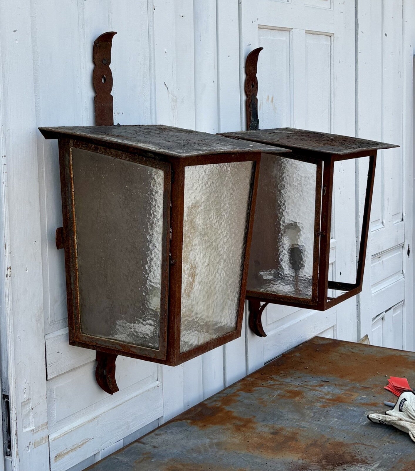 Pair of Antique Iron Hanging Lantern Frames GS6033