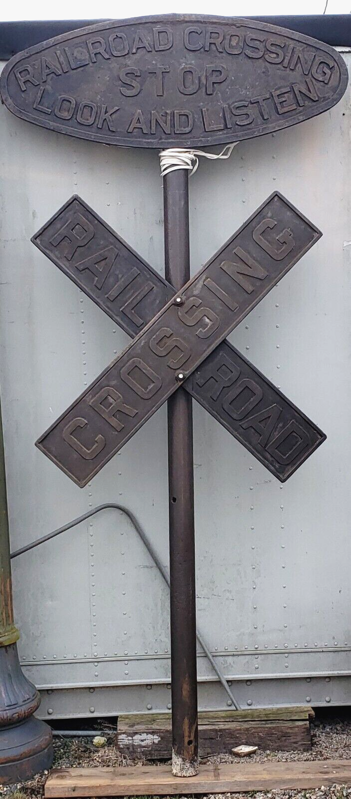 Antique Pole Mounted Cast Iron Railroad Crossing Signs