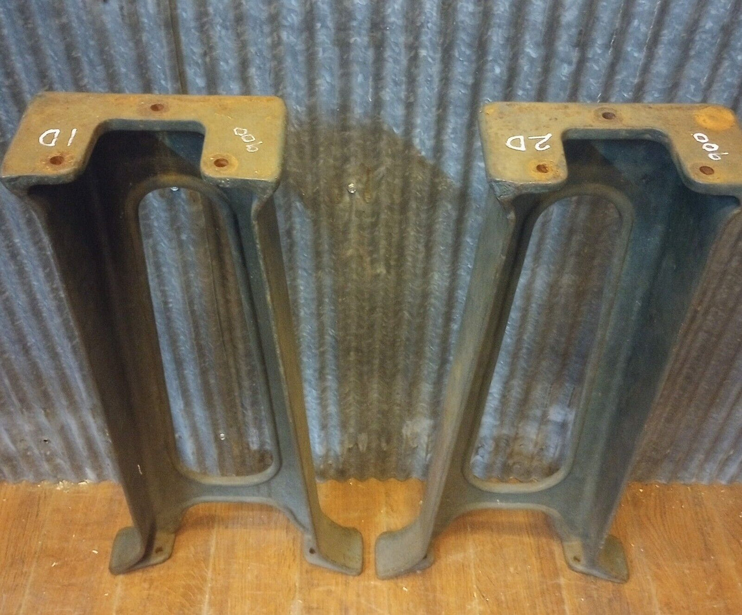 Pair of Manning Maxwell & Moore Cast Iron Machine Legs 29 1/4" T x 14 1/4" W