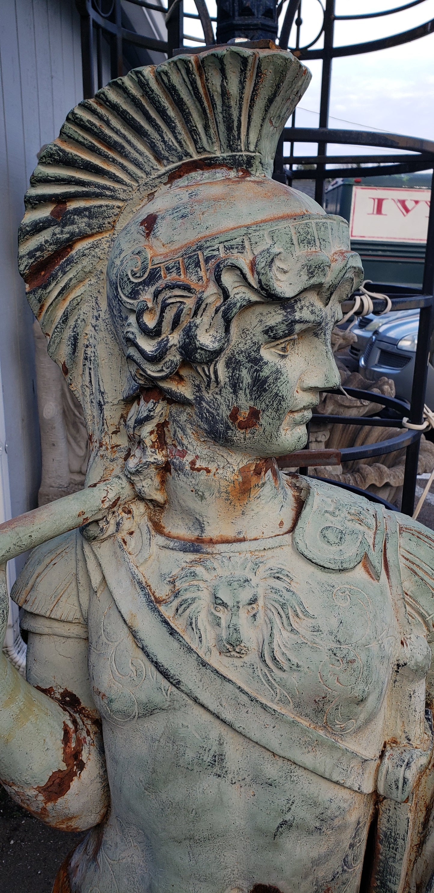 Antique Cast Iron Man & Woman Trojan Soldiers on Ornate Pedestals #trojan