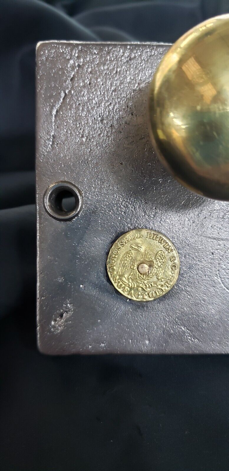 1800's Russell Erwin Rim Lock with Knobs 5 7/8" x 4" GA9861