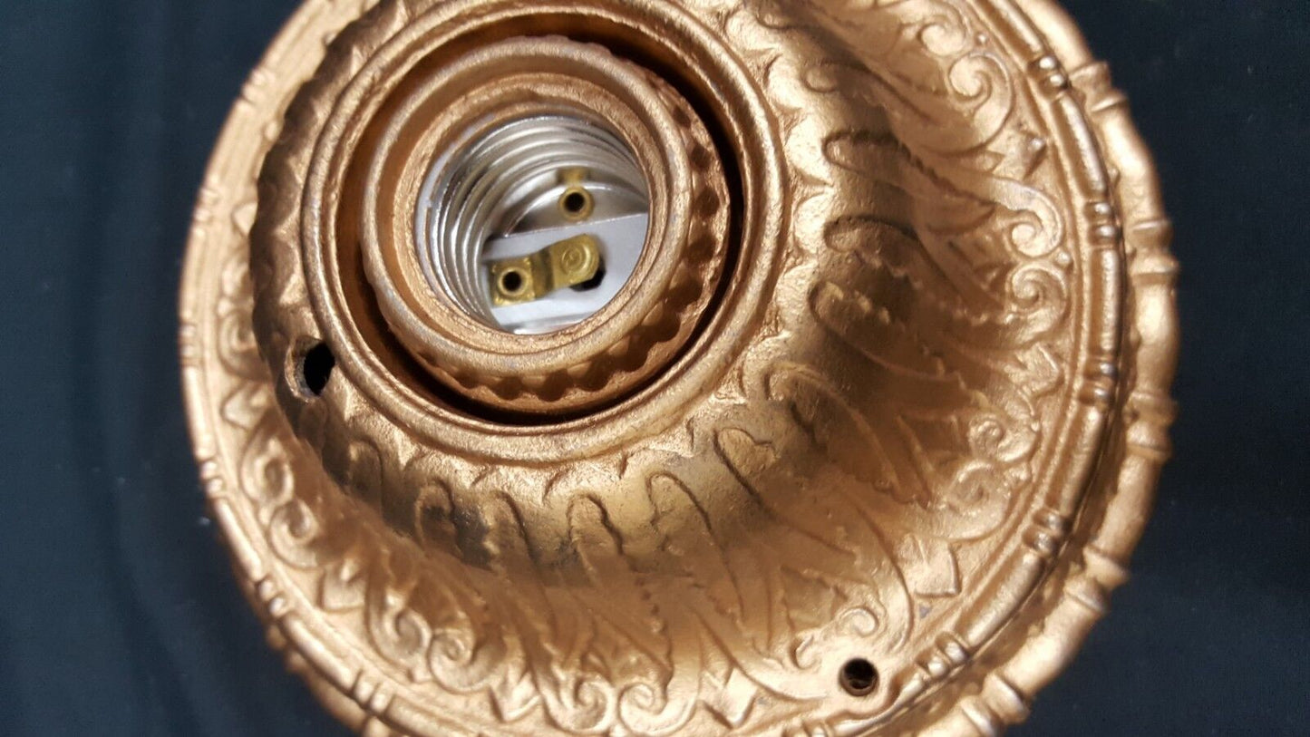 NOS Art Deco Gold Painted Cast Iron Flush Mount Ceiling Fixture