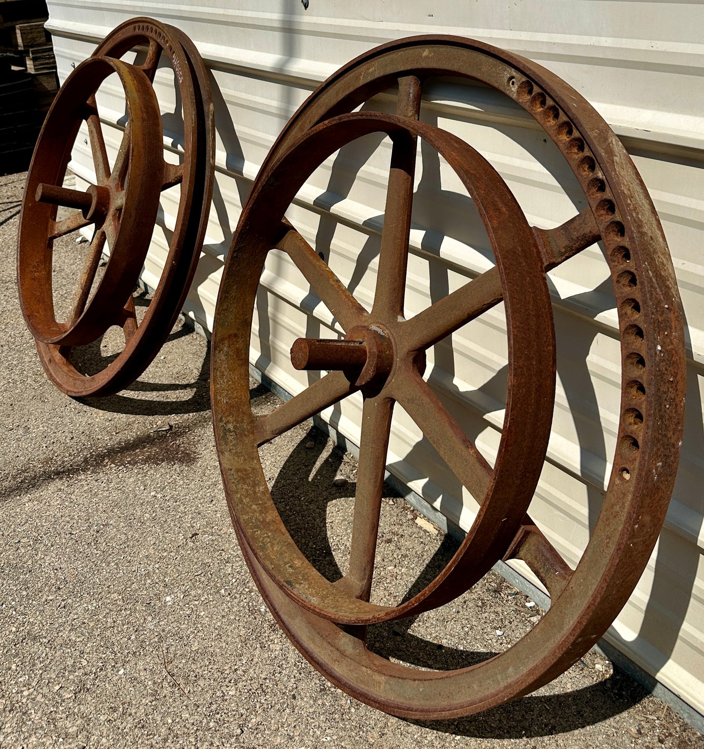 Pair of Industrial Cast Iron Pulley Wheels GA20932