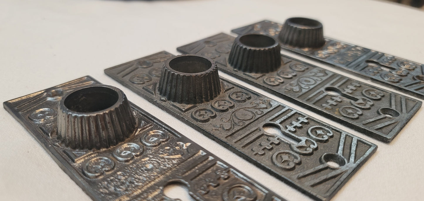 Restored Set of 4 Cast Iron Art Deco Backplates 5 1/4" x 1 3/4" GS00590