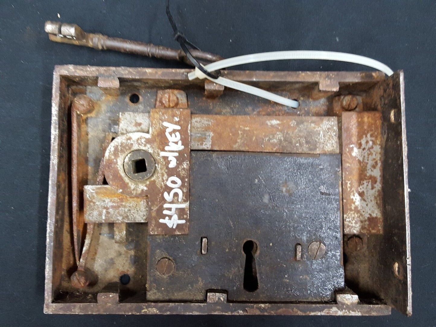 Authentic Early 1800s Metal Lock Set with Key