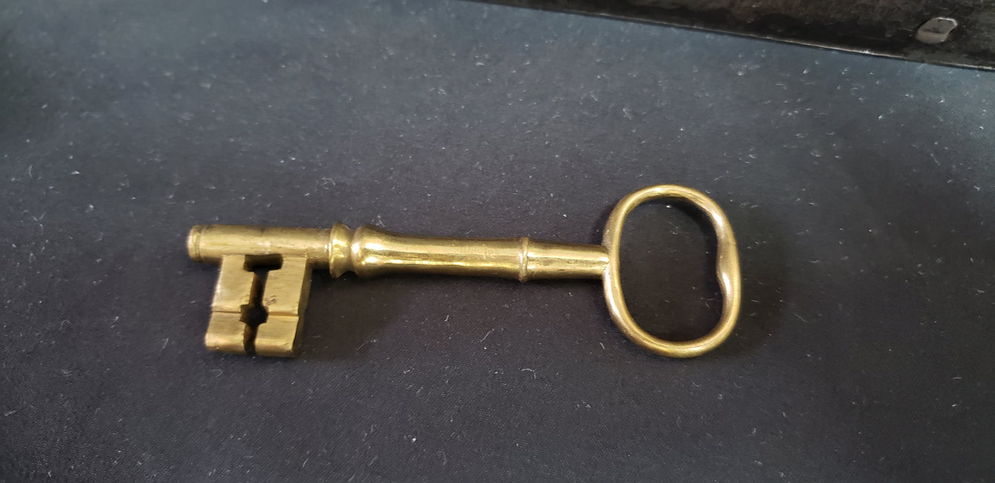 Restored Carpenter Style Dead Bolt Rim Lock Set with Key 5" x 3 1/2" GA9694