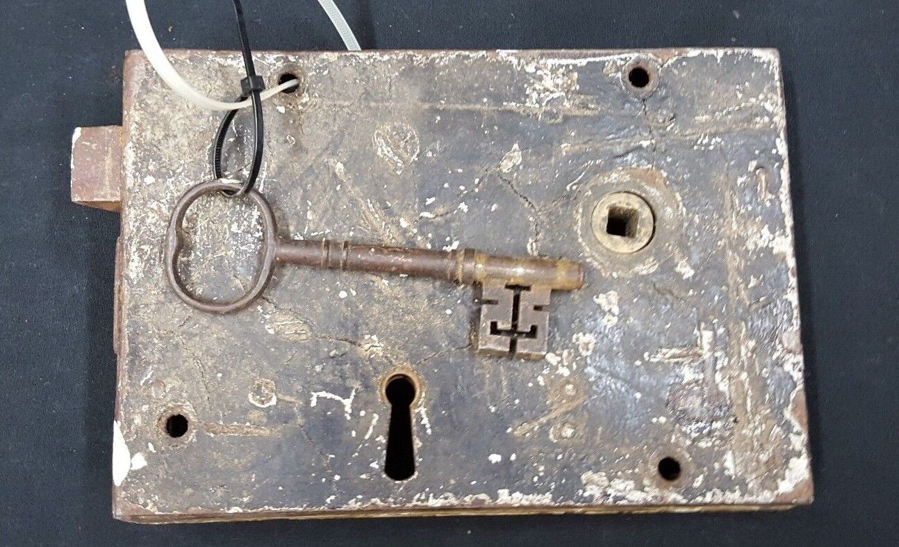 Authentic Early 1800s Metal Lock Set with Key