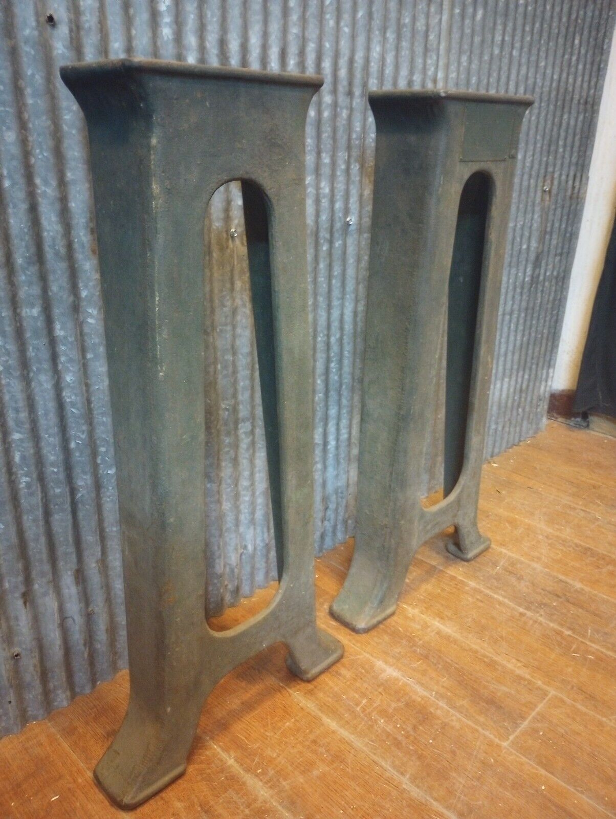 Pair of Manning Maxwell & Moore Cast Iron Machine Legs 29 1/4" T x 14 1/4" W