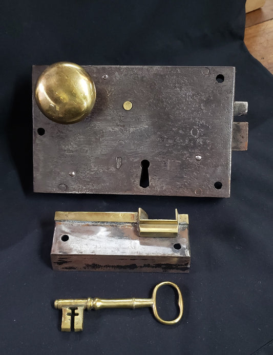 Restored Right Side Carpenter Style Rim Lock Set 6 1/4" x 4" GS00990
