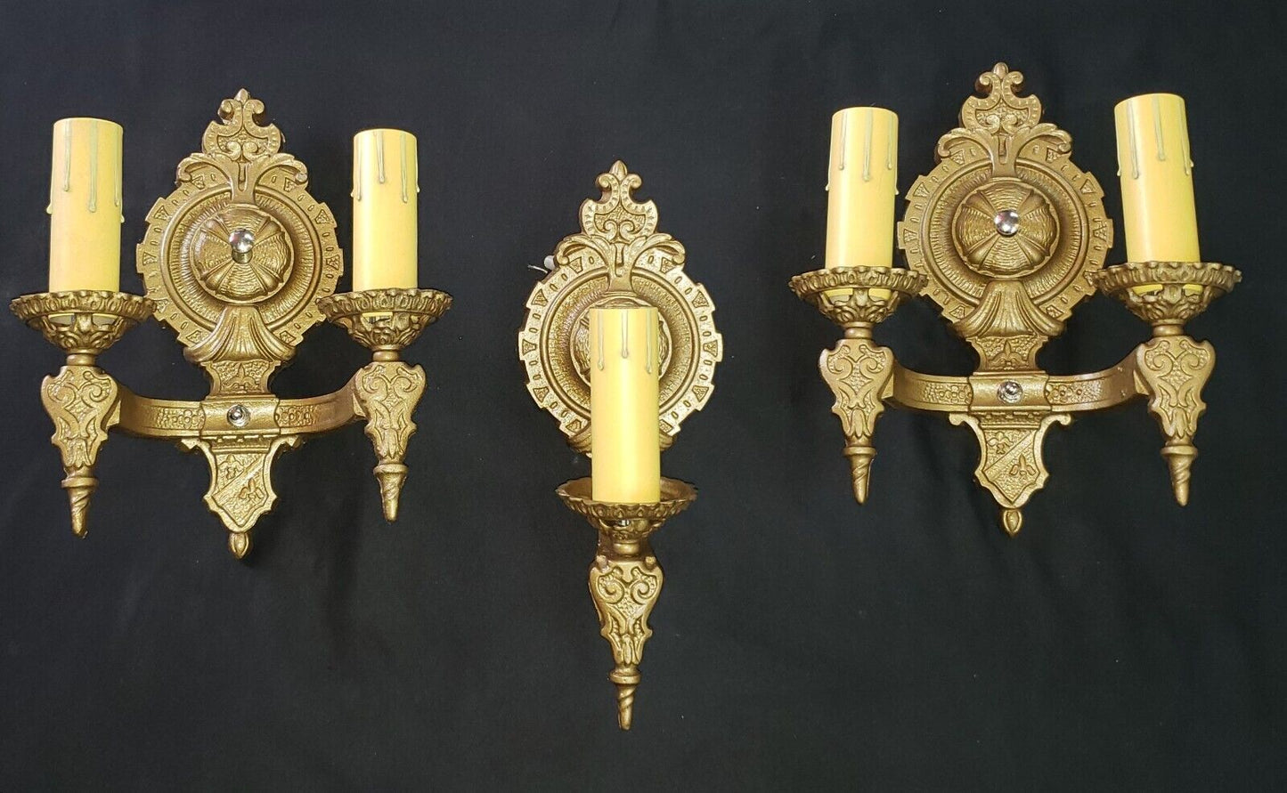 Restored Art Deco 3 Piece Cast Iron Sconce Set GA9489