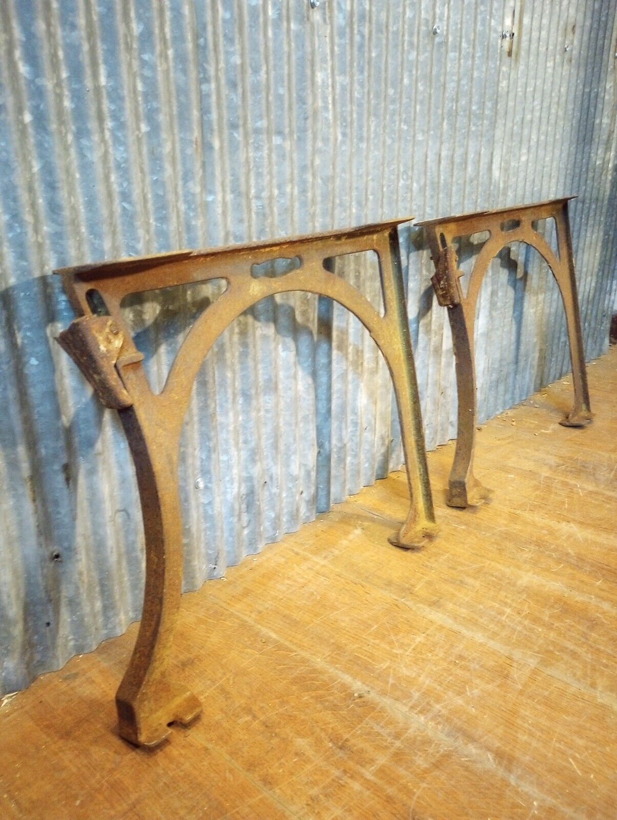 Pair of Cast Iron Art Deco Machine Legs 14 1/4" Tall x 17" Wide
