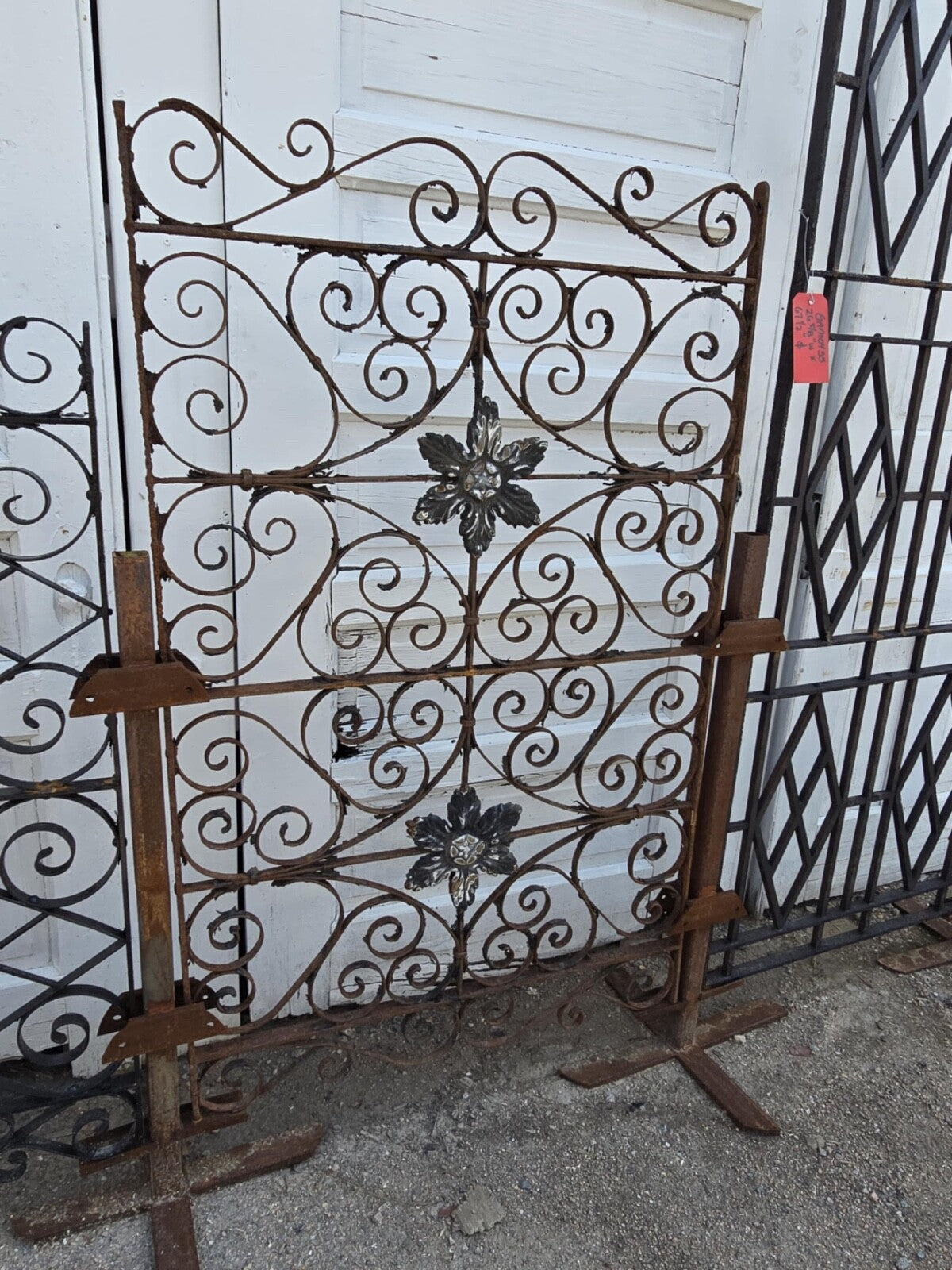 Antique Iron Gate w/ Scrollwork and Floral Medallions GAM0456