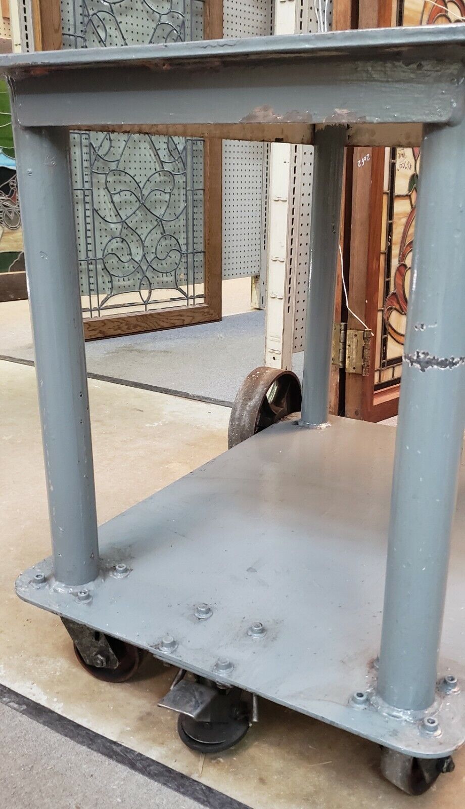 Heavy Duty 2 Shelf Steel Industrial Cart With Stop Break - Local Pick Up Only