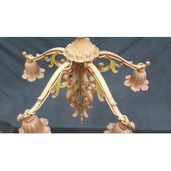 Unique Tulip Design Multi Colored Cast Iron 5 Light Chandelier #GA74