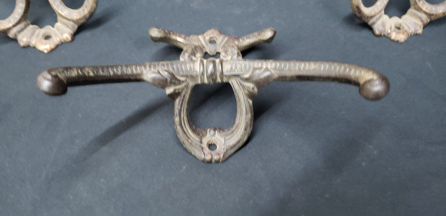 Set of 4 Victorian Cast Iron Double Hall Tree Coat Hooks