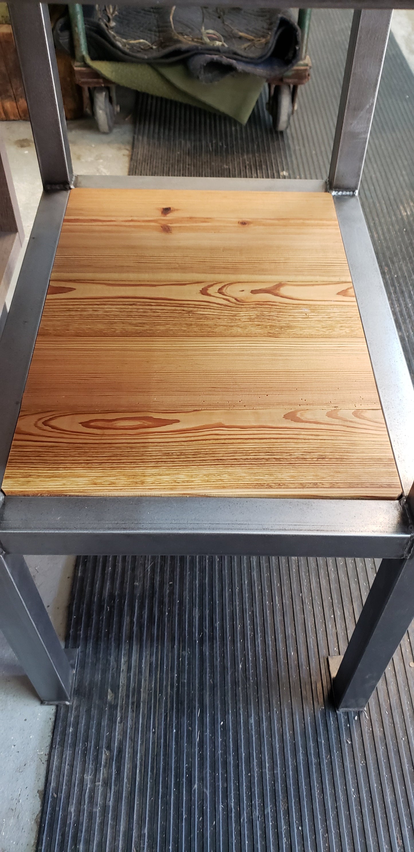 Reclaimed Boeing Factory Steel & Heart Pine Flooring Industrial Table #GA9064