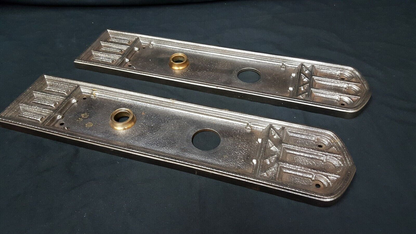 Pair of Architectural Salvage Art Deco Large Cast Iron Door Knob Backplates