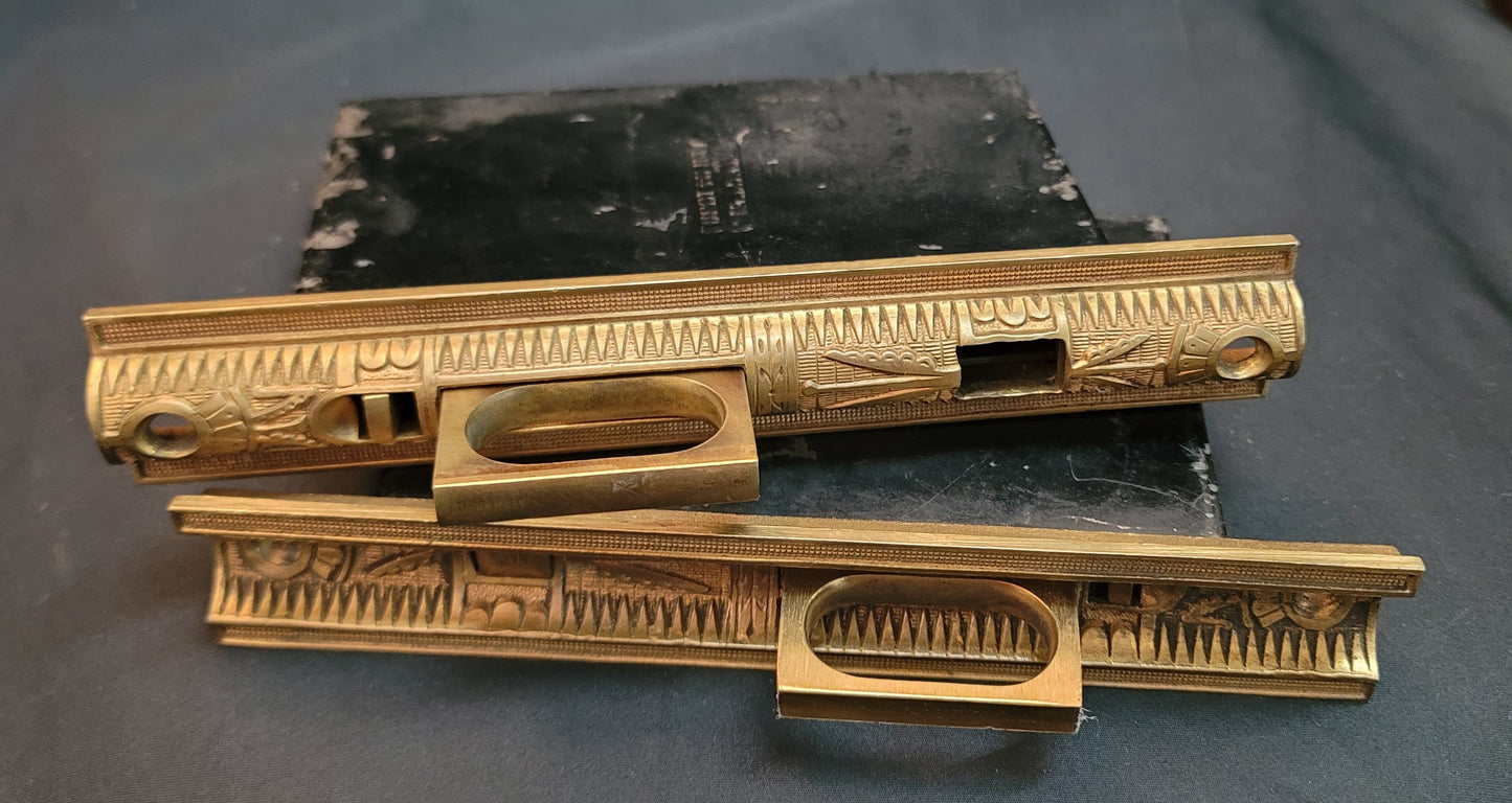 Restored Victorian Eastlake Pocket Door Lock Set 5 3/8" x 3 7/8" GS01045