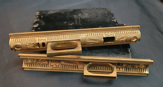 Restored Victorian Eastlake Pocket Door Lock Set 5 3/8" x 3 7/8" GS01045