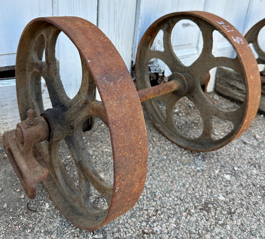 Pair of Industrial Cast Iron Cart Wheels GA20942