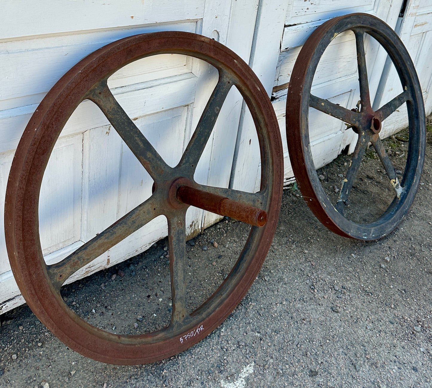 Pair of Industrial Cast Iron Pulley Wheels GA20930